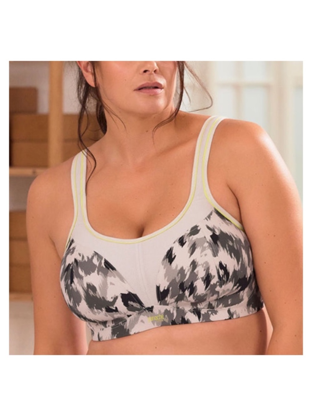 Panache Non-Wired Sports Bra Grey Animal Neon Trim Women’s Size US 38H / UK 38FF